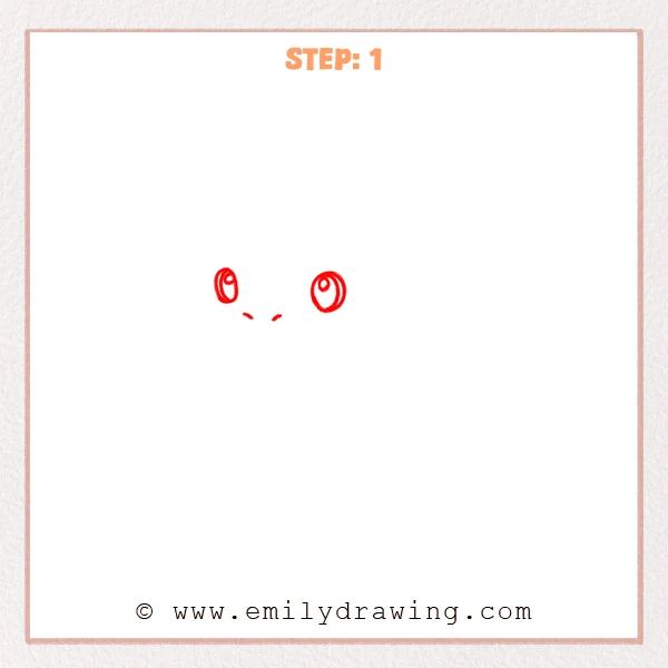 how to draw a baby dragon - Step 1: Two oval eyes and small nostrils placed to start a baby dragon face.